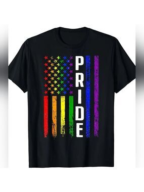 🌈 T-Shirt-- "US Flag+PRIDE " in Black, Men's size XL